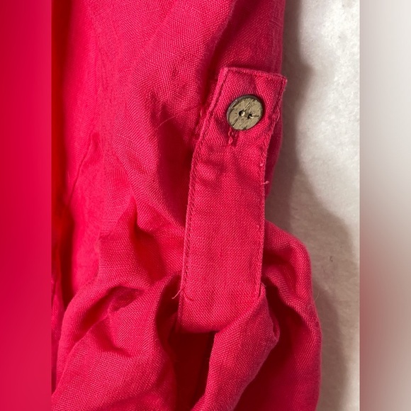 Soft Surroundings Linen Magenta Pink Button-Up Pleated Blouse Medium Petite - Picture 5 of 7